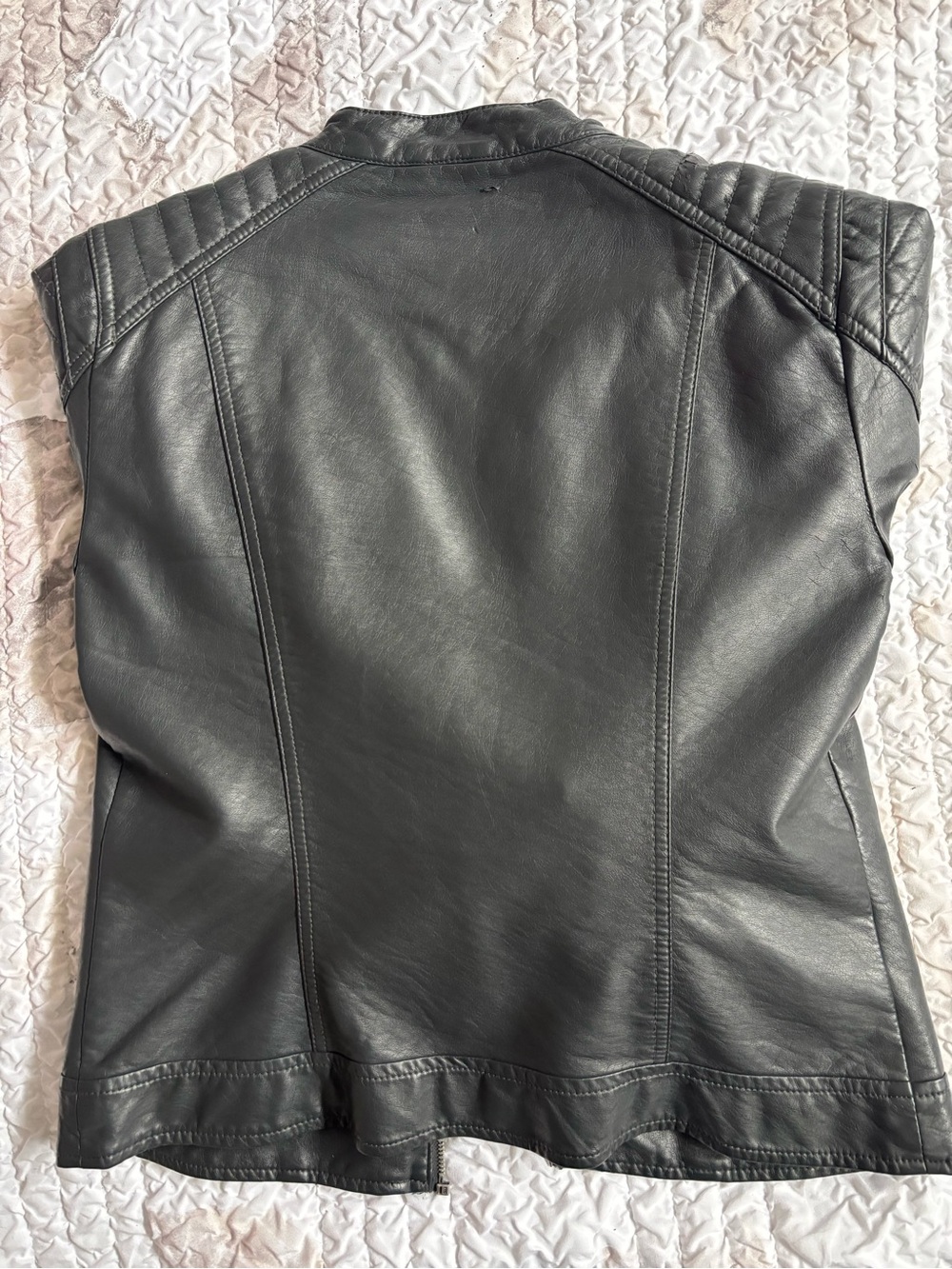 ONLY Black Faux Leather Moto Jacket with Quilted Shoulders - Picture 3 of 3